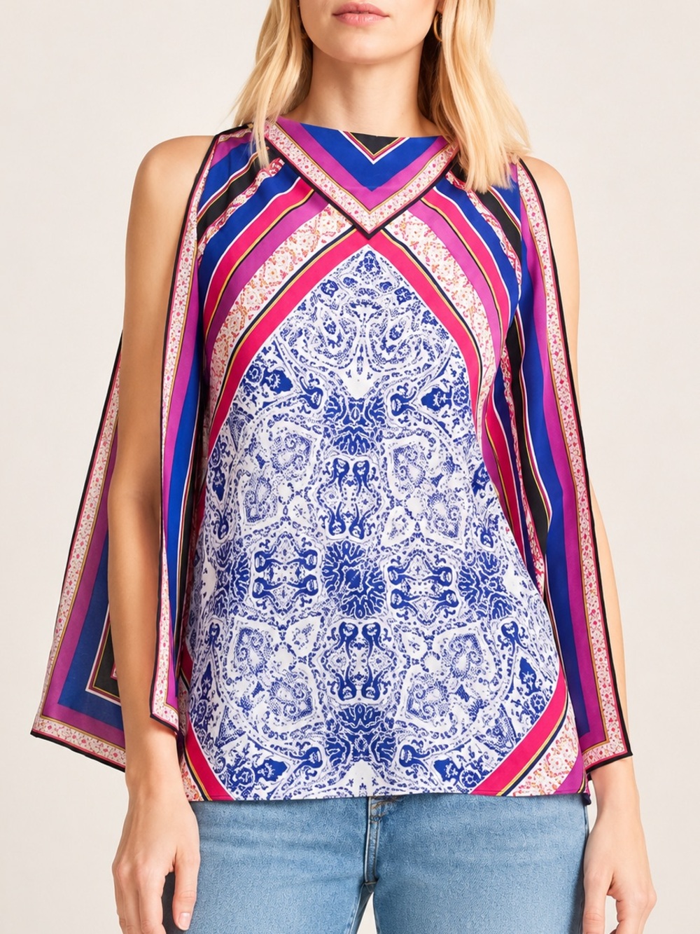 Trina Turk Toluca Silk Bandana Scarf Poncho Tunic Top Designer Luxury Boho M